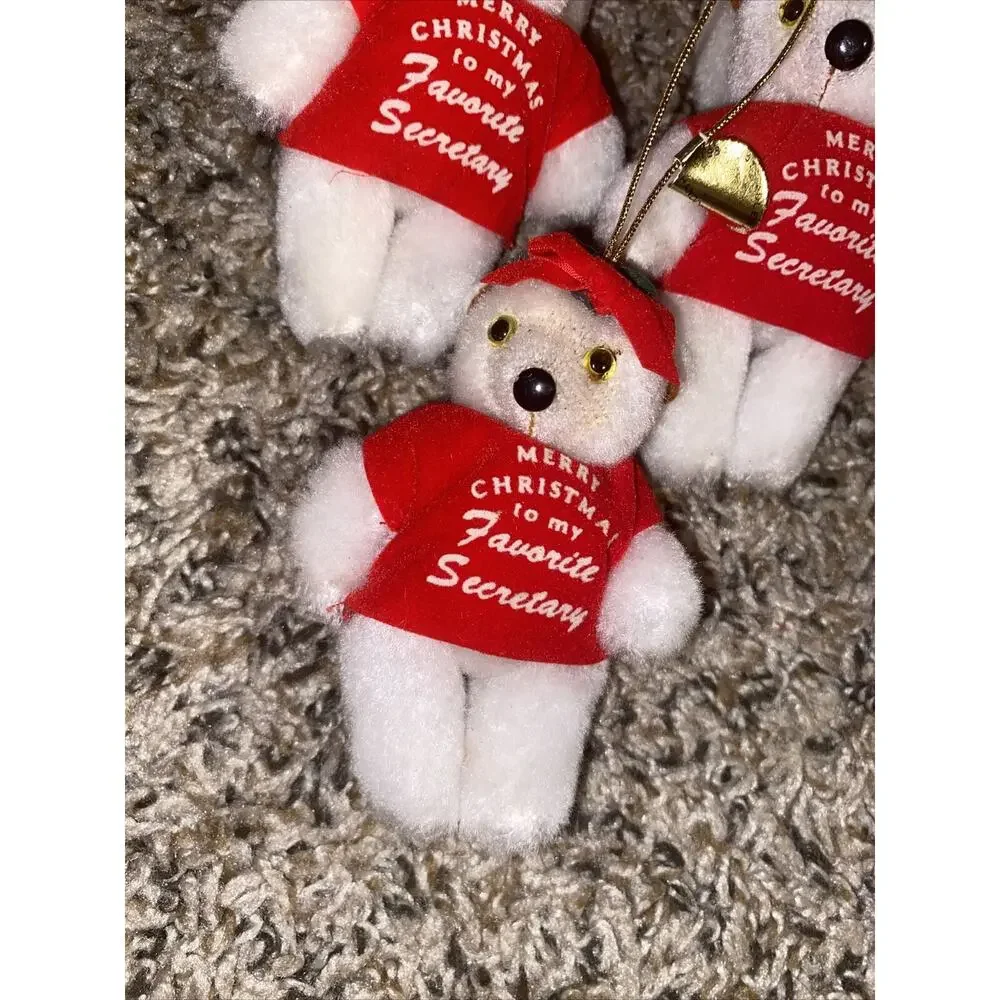 New NOS Lot Of 8 Vintage Plush Bear Ornament Merry Christmas Honey Bear 4 Inch